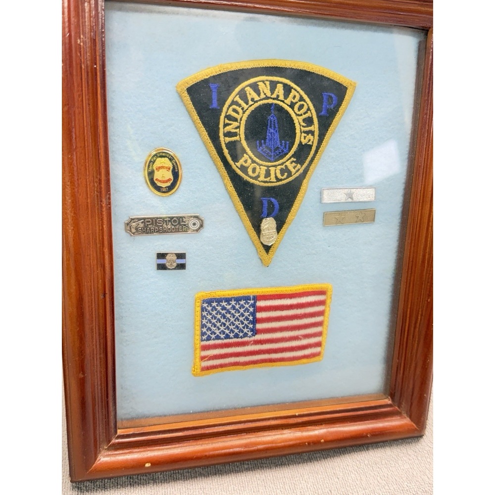 Vintage 1987 Indianapolis Police IPD Pan Am Games Badge Patch Shadow Box